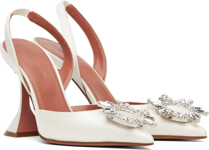Amina Muaddi White Begum Sling Heels - Image 4