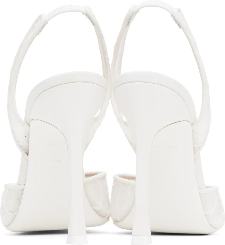 Amina Muaddi White Camelia Lace Sling 105 Heels - Image 2
