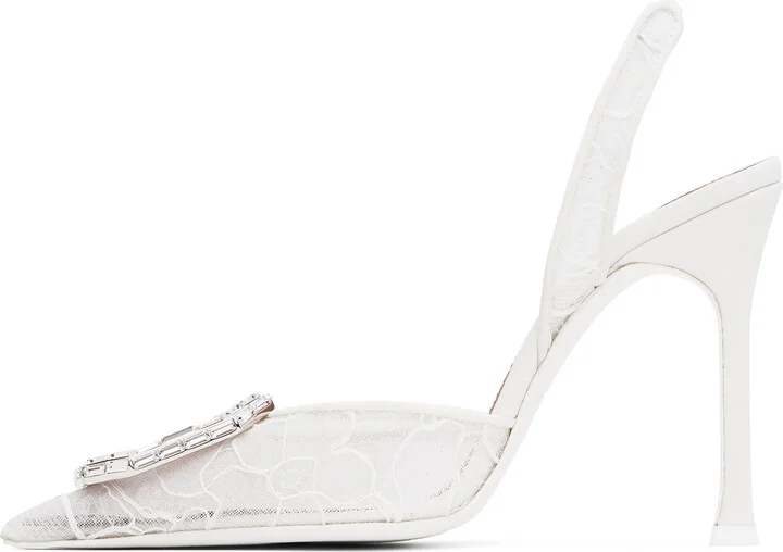 Amina Muaddi White Camelia Lace Sling 105 Heels - Image 3