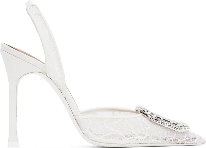Amina Muaddi White Camelia Lace Sling 105 Heels