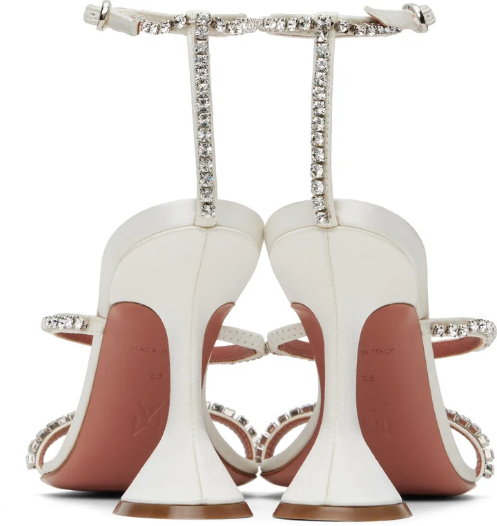 Amina Muaddi White Gilda Heeled Sandals - Image 2