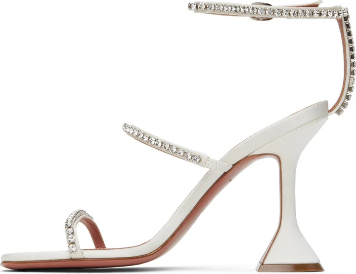 Amina Muaddi White Gilda Heeled Sandals - Image 3