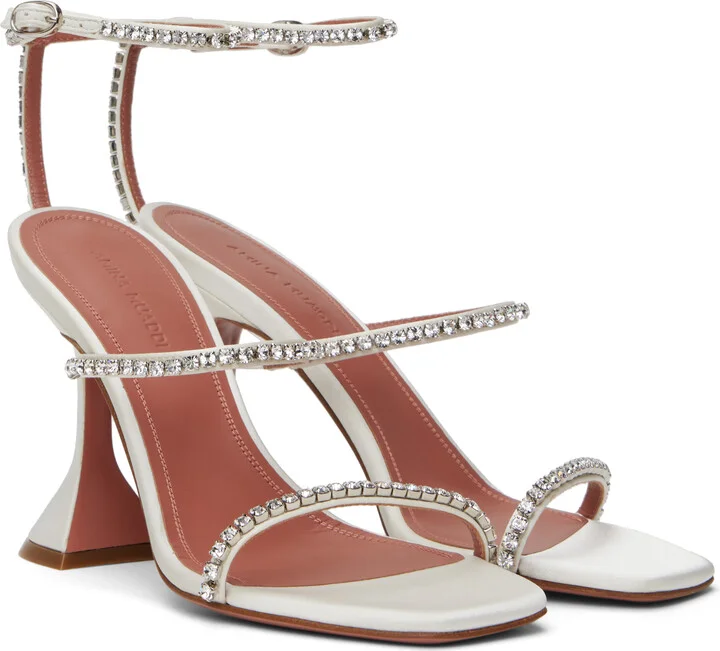 Amina Muaddi White Gilda Heeled Sandals - Image 4