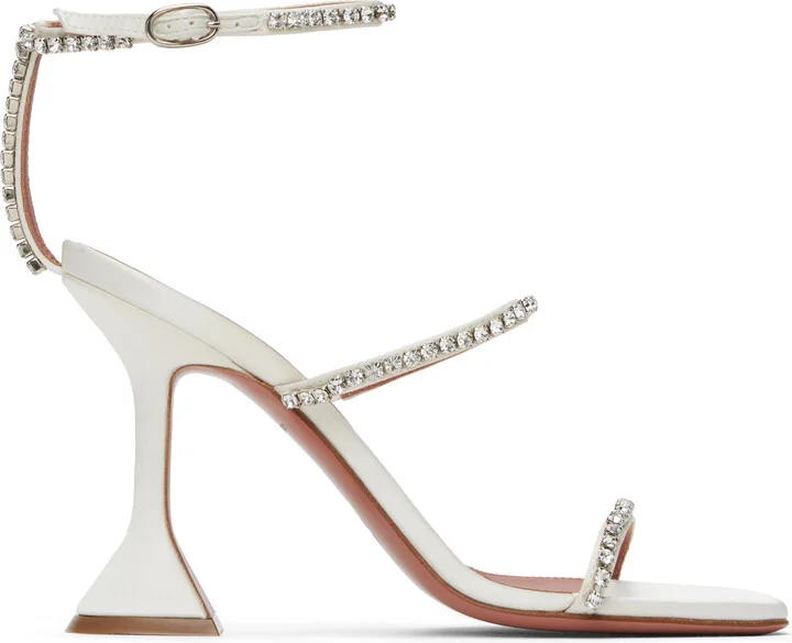 Amina Muaddi White Gilda Heeled Sandals
