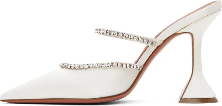 Amina Muaddi White Gilda Mule Heels - Image 3