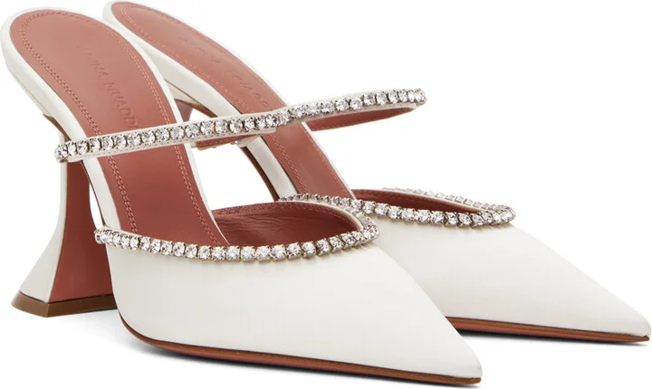Amina Muaddi White Gilda Mule Heels - Image 4