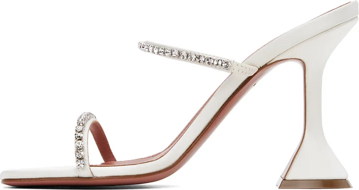 Amina Muaddi White Gilda Slipper Heeled Sandals - Image 3