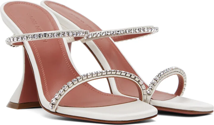 Amina Muaddi White Gilda Slipper Heeled Sandals - Image 4