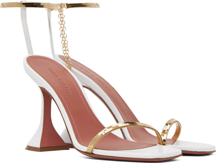 Amina Muaddi White Henson Heeled Sandals - Image 4