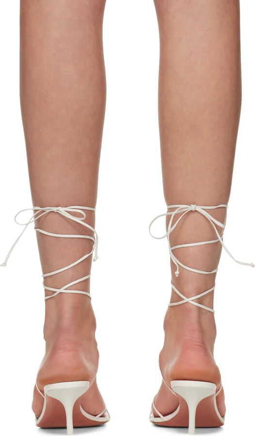 Amina Muaddi White Lori Lace Up 60 Heeled Sandals - Image 2