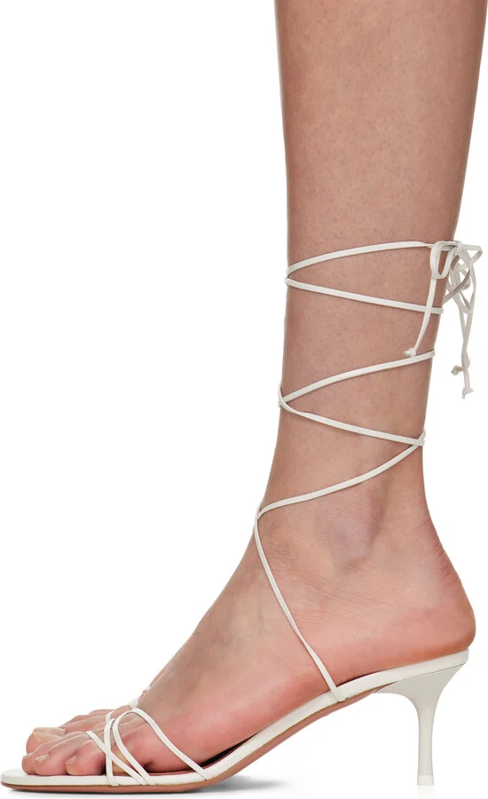Amina Muaddi White Lori Lace Up 60 Heeled Sandals - Image 3