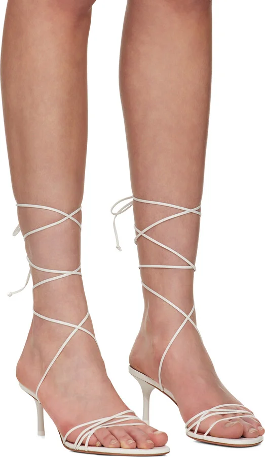 Amina Muaddi White Lori Lace Up 60 Heeled Sandals - Image 4