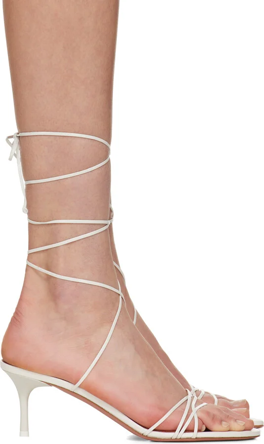 Amina Muaddi White Lori Lace Up 60 Heeled Sandals