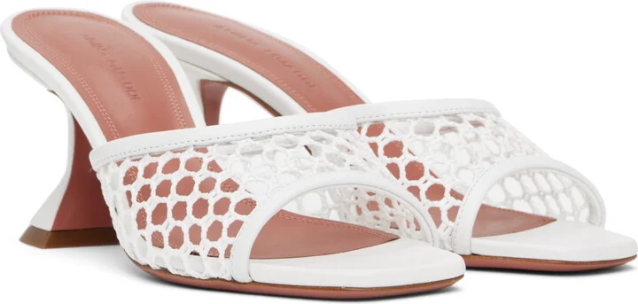 Amina Muaddi White Lupita Net 70 Heeled Sandals - Image 4