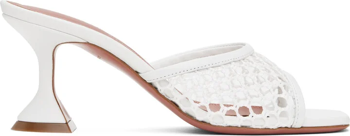 Amina Muaddi White Lupita Net 70 Heeled Sandals