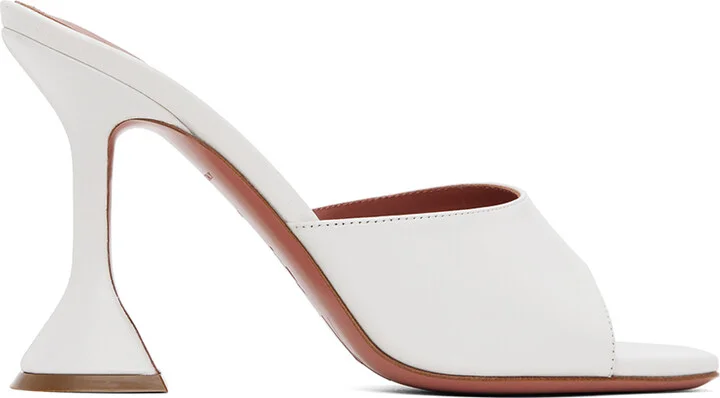 Amina Muaddi White Lupita Slipper Heeled Sandals