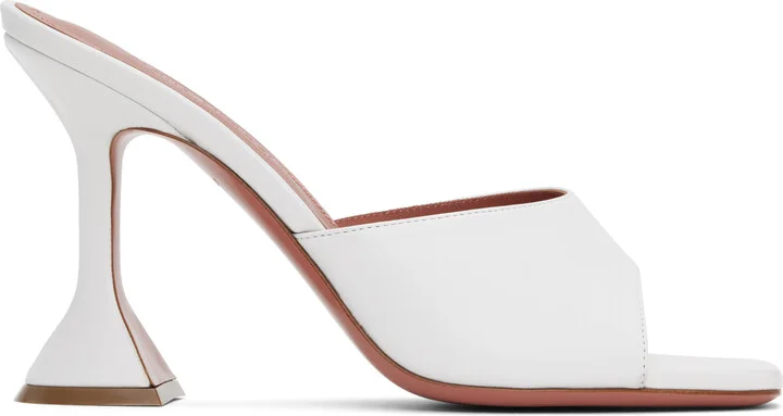 Amina Muaddi White Lupita Slipper Heeled Sandals