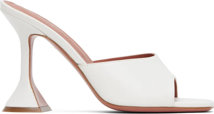 Amina Muaddi White Lupita Slipper Heeled Sandals