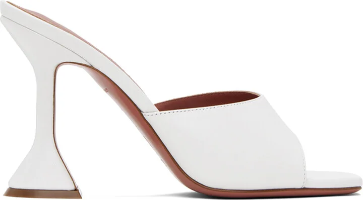Amina Muaddi White Lupita Slipper Heeled Sandals