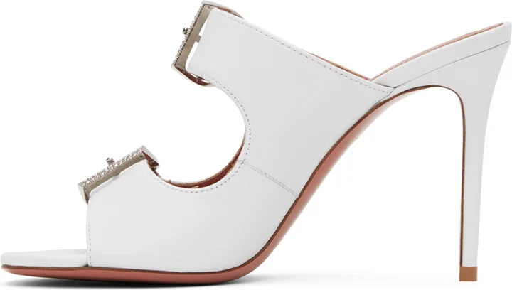Amina Muaddi White Millie Heeled Sandals - Image 3