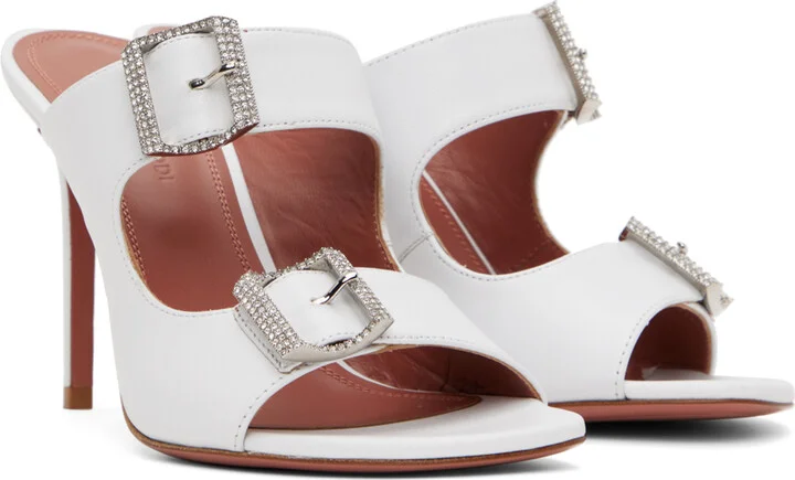 Amina Muaddi White Millie Heeled Sandals - Image 4