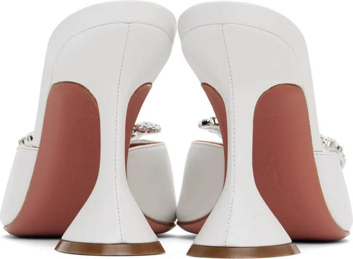 Amina Muaddi White Rosie Slipper Heeled Sandals - Image 2