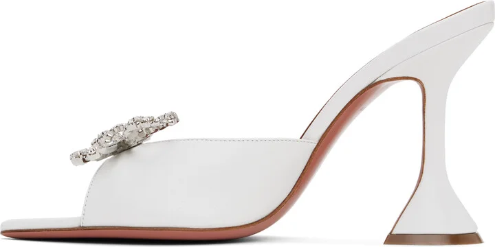 Amina Muaddi White Rosie Slipper Heeled Sandals - Image 3