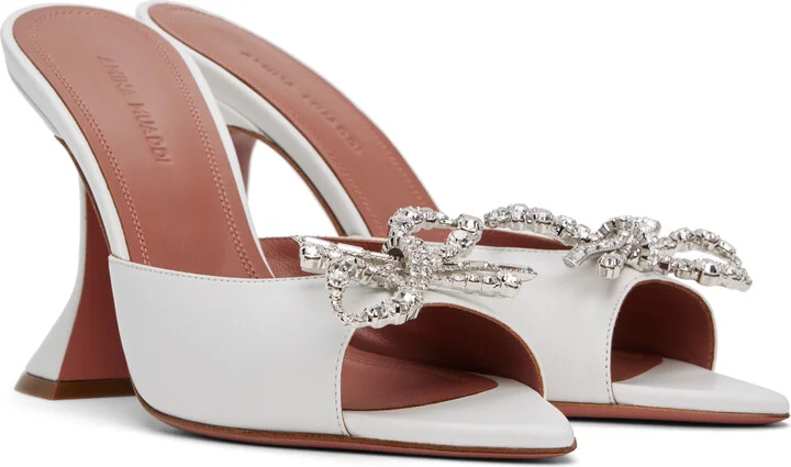 Amina Muaddi White Rosie Slipper Heeled Sandals - Image 4