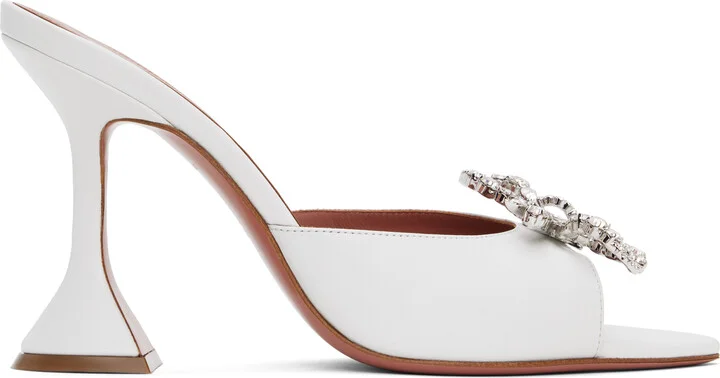 Amina Muaddi White Rosie Slipper Heeled Sandals