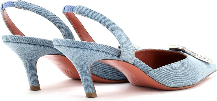 Amina Muaddi Women's Camelia Pumps Printed Denim 60 - Image 3