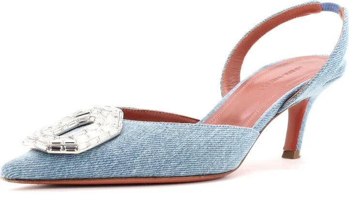 Amina Muaddi Women's Camelia Pumps Printed Denim 60