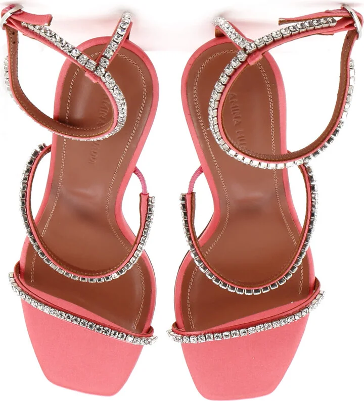 Amina Muaddi Women's Gilda Heeled Sandals Satin with Crystals 95 - Image 2