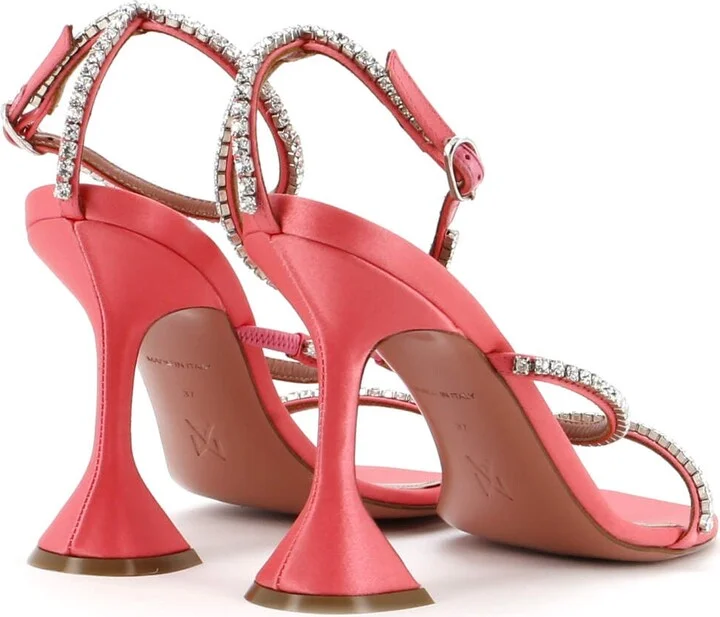 Amina Muaddi Women's Gilda Heeled Sandals Satin with Crystals 95 - Image 3