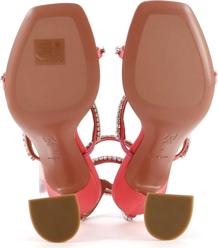 Amina Muaddi Women's Gilda Heeled Sandals Satin with Crystals 95 - Image 4