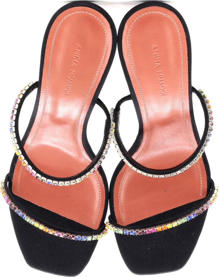 Amina Muaddi Women's Gilda Heeled Sandals Satin with Crystals 95 - Image 2