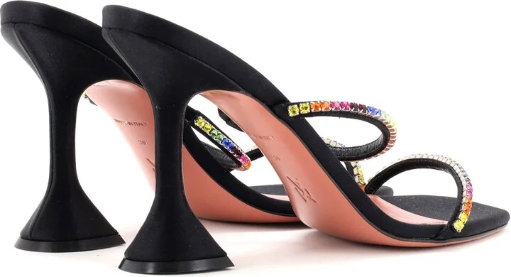 Amina Muaddi Women's Gilda Heeled Sandals Satin with Crystals 95 - Image 3
