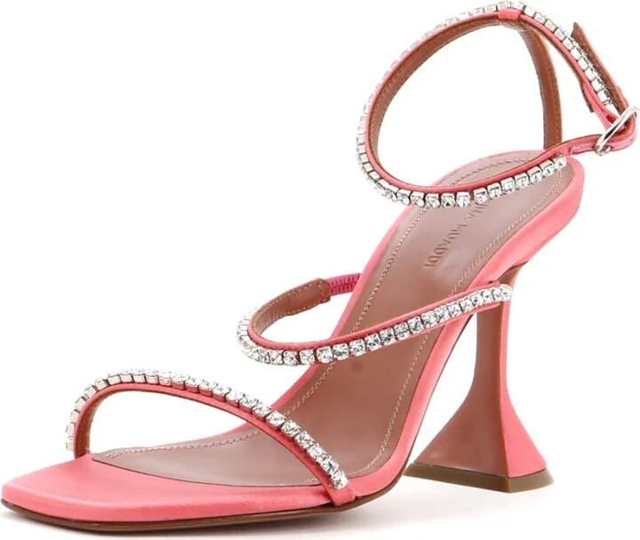 Amina Muaddi Women's Gilda Heeled Sandals Satin with Crystals 95