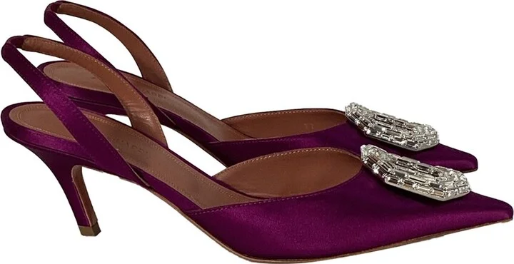 AMINA MUADDI Women's Satin Camelia Slingback Pump (Authentic Pre-Loved)