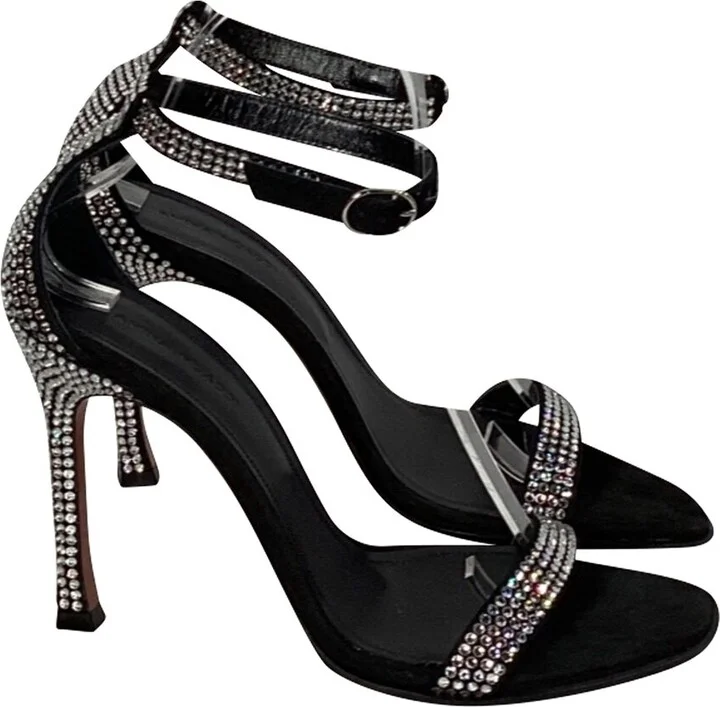 AMINA MUADDI Women's Suede Kim Embellished Sandal Heel (Authentic Pre-Loved)