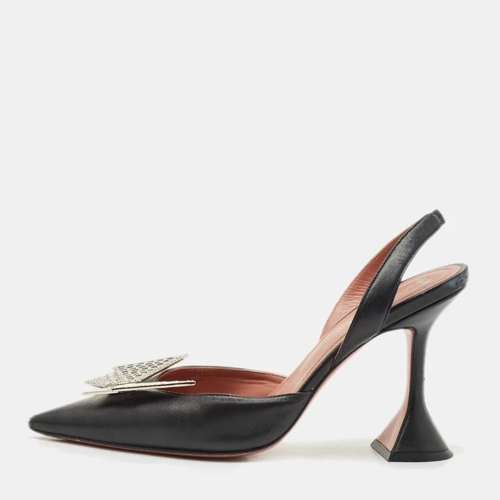 Amina Muaddi X Awge Black Leather Phoenix Slingback Pumps Size 37