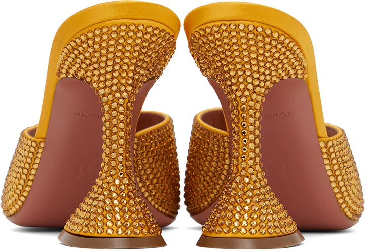 Amina Muaddi Yellow Lupita Crystal Slipper Heeled Sandals - Image 2