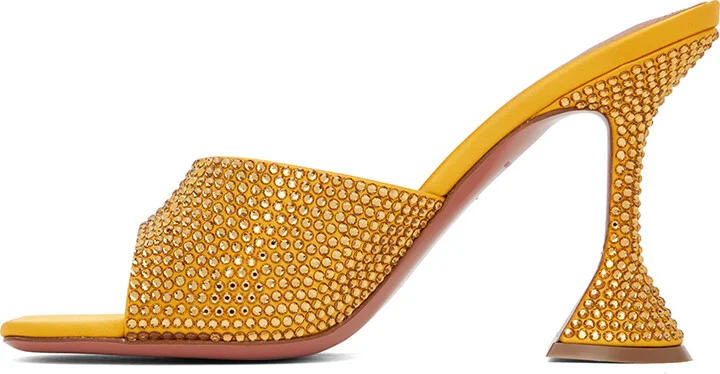 Amina Muaddi Yellow Lupita Crystal Slipper Heeled Sandals - Image 3