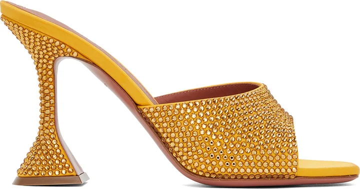 Amina Muaddi Yellow Lupita Crystal Slipper Heeled Sandals