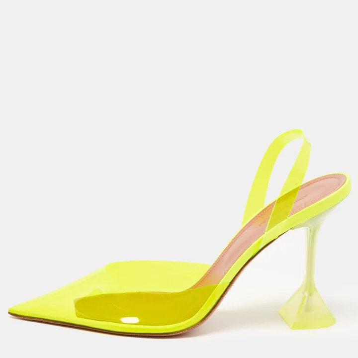 Amina Muaddi Yellow PVC Holli Glass Slingback Pumps Size 40.5