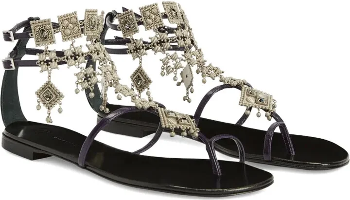 Amira embellished leather flat sandals - Image 2