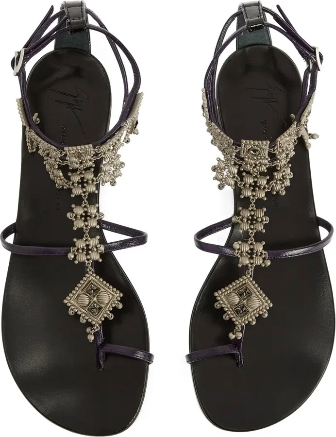 Amira embellished leather flat sandals - Image 3