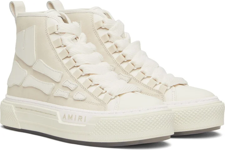 AMIRI Beige & White Skel Court Hi Sneakers - Image 4