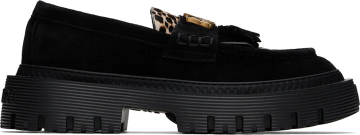 AMIRI Black MA Tassle Leopard Jumbo Loafers