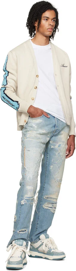 AMIRI Blue & Off-White Bandana Denim MA-1 Sneakers - Image 5