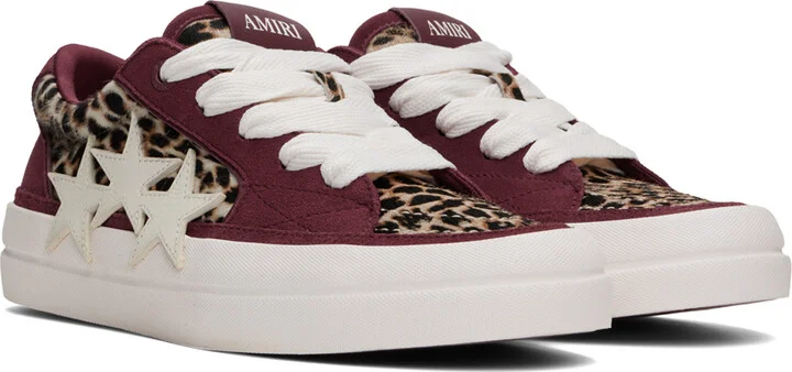 AMIRI Burgundy & Beige Leopard Sunset Skate Sneakers - Image 4